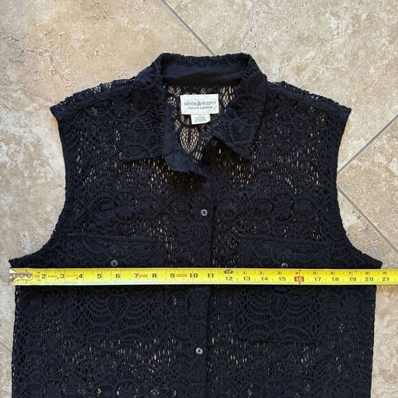 Denim & Supply Ralph Lauren Black Lace Button Down Shirt size Large - Picture 9 of 10